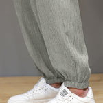 Buddha Stones Summer Casual Tang Style Solid Cropped Pants Men's Harem Pants With Pockets
