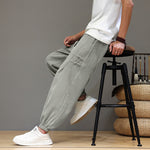 Buddha Stones Summer Casual Tang Style Solid Cropped Pants Men's Harem Pants With Pockets