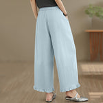Buddha Stones Summer Casual Minimalist Solid Cropped Pants Women's Wide Leg Pants With Pocket
