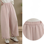 Buddha Stones Summer Casual Minimalist Solid Cropped Pants Women's Wide Leg Pants With Pocket
