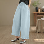Buddha Stones Summer Casual Minimalist Solid Cropped Pants Women's Wide Leg Pants With Pocket