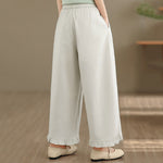Buddha Stones Summer Casual Minimalist Solid Cropped Pants Women's Wide Leg Pants With Pocket