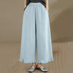 Buddha Stones Summer Casual Minimalist Solid Cropped Pants Women's Wide Leg Pants With Pocket