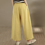 Buddha Stones Summer Casual Minimalist Solid Cropped Pants Women's Wide Leg Pants With Pocket
