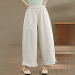 Buddha Stones Summer Casual Minimalist Solid Cropped Pants Women's Wide Leg Pants With Pocket