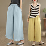 Buddha Stones Summer Casual Minimalist Solid Cropped Pants Women's Wide Leg Pants With Pocket