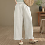 Buddha Stones Summer Casual Minimalist Solid Cropped Pants Women's Wide Leg Pants With Pocket
