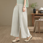 Buddha Stones Summer Casual Minimalist Solid Cropped Pants Women's Wide Leg Pants With Pocket