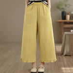 Buddha Stones Summer Casual Minimalist Solid Cropped Pants Women's Wide Leg Pants With Pocket