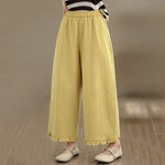Buddha Stones Summer Casual Minimalist Solid Cropped Pants Women's Wide Leg Pants With Pocket
