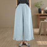 Buddha Stones Summer Casual Minimalist Solid Cropped Pants Women's Wide Leg Pants With Pocket