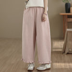 Buddha Stones Summer Casual Minimalist Solid Cropped Pants Women's Wide Leg Pants With Pocket