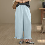 Buddha Stones Summer Casual Minimalist Solid Cropped Pants Women's Wide Leg Pants With Pocket