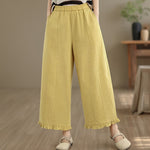 Buddha Stones Summer Casual Minimalist Solid Cropped Pants Women's Wide Leg Pants With Pocket