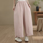 Buddha Stones Summer Casual Minimalist Solid Cropped Pants Women's Wide Leg Pants With Pocket