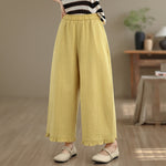 Buddha Stones Summer Casual Minimalist Solid Cropped Pants Women's Wide Leg Pants With Pocket