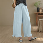 Buddha Stones Summer Casual Minimalist Solid Cropped Pants Women's Wide Leg Pants With Pocket