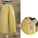 Buddha Stones Summer Casual Minimalist Solid Cropped Pants Women's Wide Leg Pants With Pocket