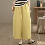 Buddha Stones Summer Casual Minimalist Solid Cropped Pants Women's Wide Leg Pants With Pocket