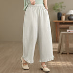 Buddha Stones Summer Casual Minimalist Solid Cropped Pants Women's Wide Leg Pants With Pocket