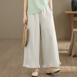 Buddha Stones Summer Casual Minimalist Solid Cropped Pants Women's Wide Leg Pants With Pocket