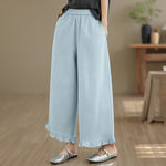 Buddha Stones Summer Casual Minimalist Solid Cropped Pants Women's Wide Leg Pants With Pocket