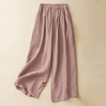 Buddha Stones Summer Casual Minimalist Button-Up Solid Ankle Pants Women's Wide Leg Pants With Pocket