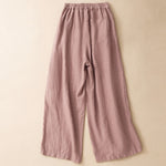 Buddha Stones Summer Casual Minimalist Button-Up Solid Ankle Pants Women's Wide Leg Pants With Pocket