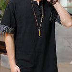 Buddha Stones Summer Tang Style Frog Button Embroidery Gourd Solid Men's Short Sleeve Shirts