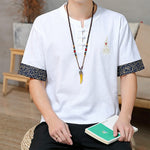 Buddha Stones Summer Tang Style Frog Button Embroidery Gourd Solid Men's Short Sleeve Shirts