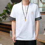 Buddha Stones Summer Tang Style Frog Button Embroidery Gourd Solid Men's Short Sleeve Shirts