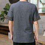 Buddha Stones Summer Tang Style Frog Button Embroidery Gourd Solid Men's Short Sleeve Shirts