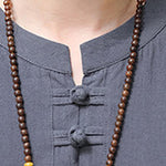 Buddha Stones Summer Tang Style Frog Button Embroidery Gourd Solid Men's Short Sleeve Shirts