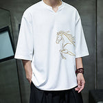 Buddha Stones Summer Casual Minimalist Embroidery Horse Cotton Men's Short Sleeve T-Shirts