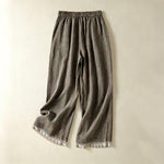 Buddha Stones Summer Casual Drawstring Plaid Linen Ankle Pants Women's Wide Leg Pants With Pocket