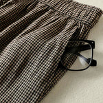 Buddha Stones Summer Casual Drawstring Plaid Linen Ankle Pants Women's Wide Leg Pants With Pocket
