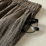 Buddha Stones Summer Casual Drawstring Plaid Linen Ankle Pants Women's Wide Leg Pants With Pocket