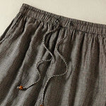 Buddha Stones Summer Casual Drawstring Plaid Linen Ankle Pants Women's Wide Leg Pants With Pocket