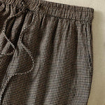 Buddha Stones Summer Casual Drawstring Plaid Linen Ankle Pants Women's Wide Leg Pants With Pocket