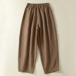 Buddha Stones Summer Casual Drawstring Solid Linen Ankle Pants Women's Wide Leg Pants With Pocket