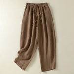 Buddha Stones Summer Casual Drawstring Solid Linen Ankle Pants Women's Wide Leg Pants With Pocket