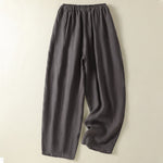 Buddha Stones Summer Casual Drawstring Solid Linen Ankle Pants Women's Wide Leg Pants With Pocket