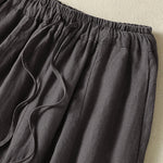 Buddha Stones Summer Casual Drawstring Solid Linen Ankle Pants Women's Wide Leg Pants With Pocket
