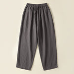 Buddha Stones Summer Casual Drawstring Solid Linen Ankle Pants Women's Wide Leg Pants With Pocket