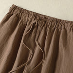Buddha Stones Summer Casual Drawstring Solid Linen Ankle Pants Women's Wide Leg Pants With Pocket