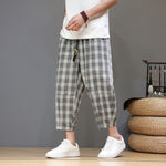 Buddha Stones Summer Casual Drawstring Plaid Capri Pants Men's Harem Pants With Pockets