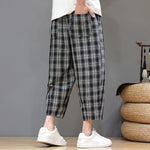 Buddha Stones Summer Casual Drawstring Plaid Capri Pants Men's Harem Pants With Pockets