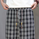Buddha Stones Summer Casual Drawstring Plaid Capri Pants Men's Harem Pants With Pockets