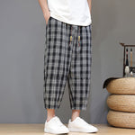 Buddha Stones Summer Casual Drawstring Plaid Capri Pants Men's Harem Pants With Pockets