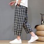 Buddha Stones Summer Casual Drawstring Plaid Capri Pants Men's Harem Pants With Pockets